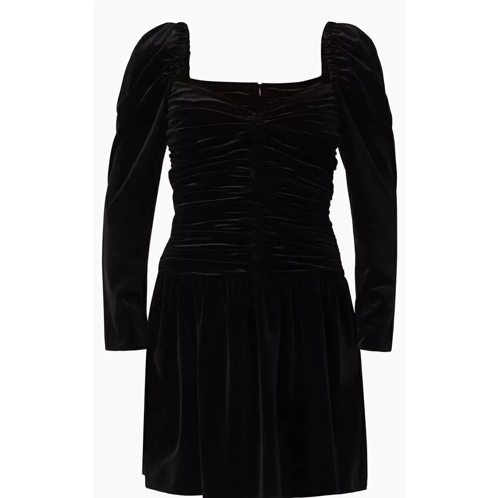 Shoshanna Mari Ruched Velvet Minidress in Black NWT Size 12